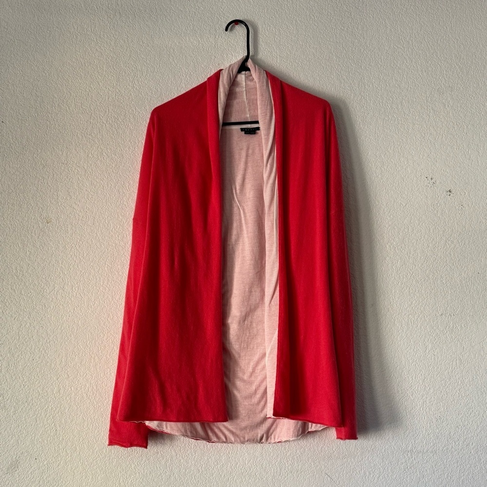 Theory Hot Pink 100% Cashmere Open Front Cardigan
